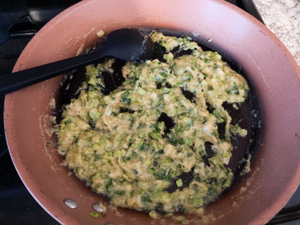 miso butter scallion sauce on a frying pan