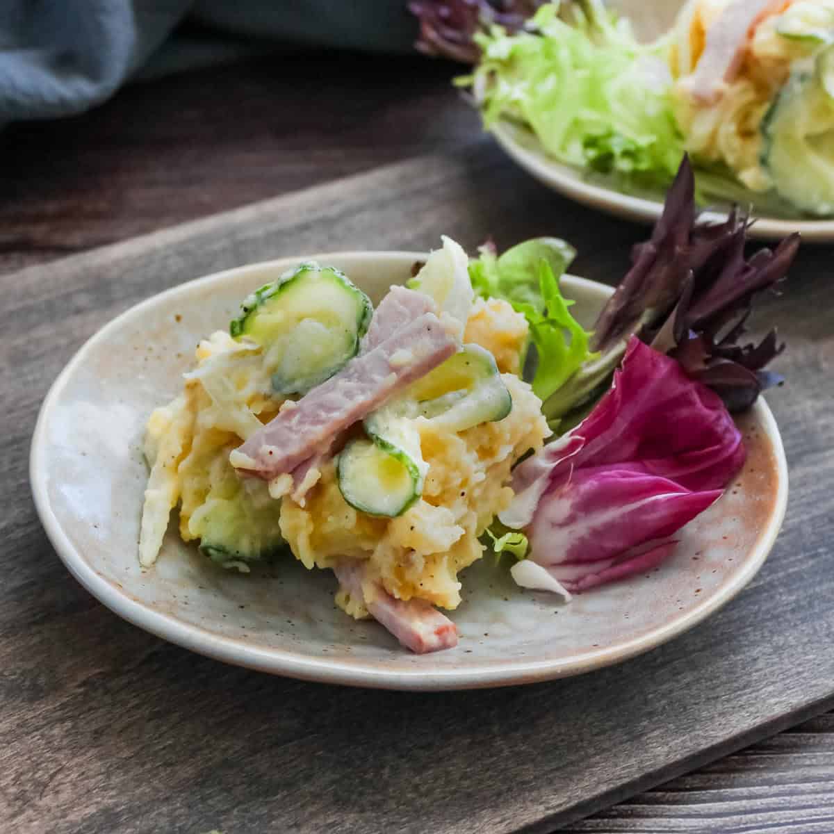 japanese potato salad on a plate.