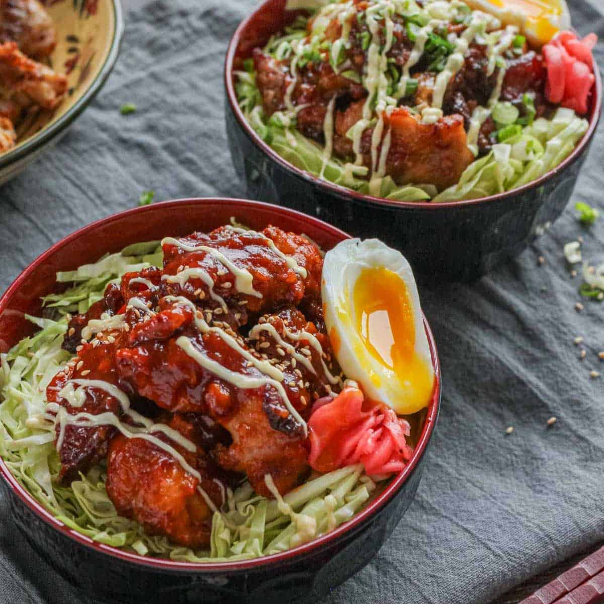two bowls of karaage don.
