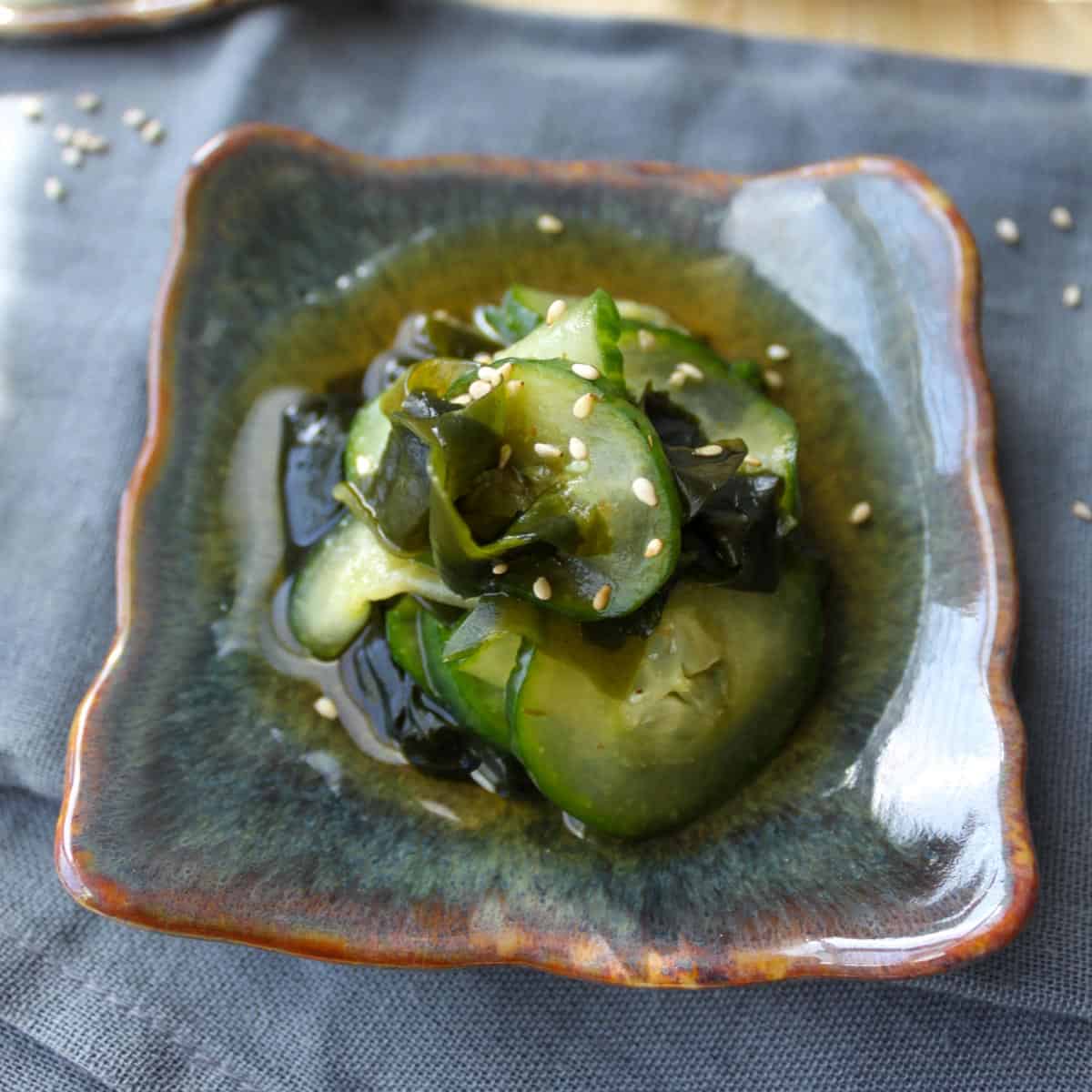 Sunomono on a plate.