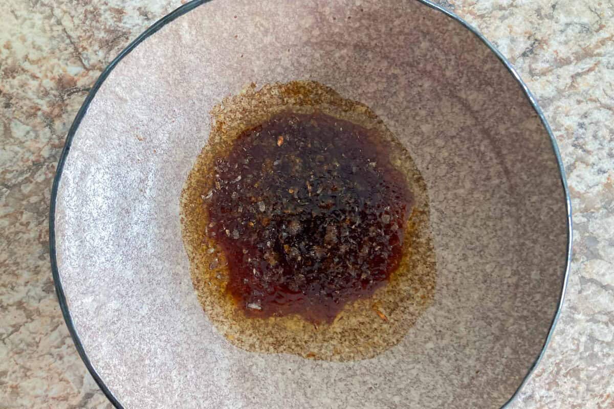 Sauce in a bowl for abura soba.