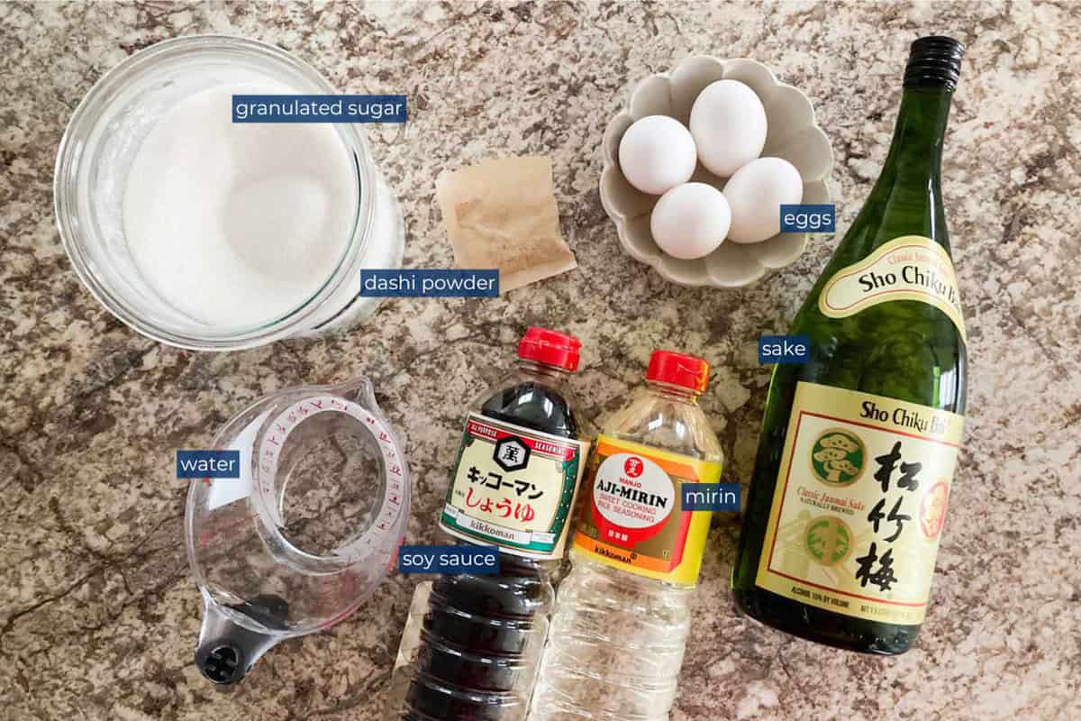 Ingredients for ajitama ramen egg.