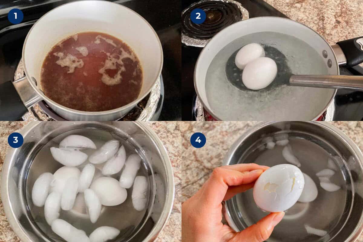 Step-by-step photos to make ajitama.