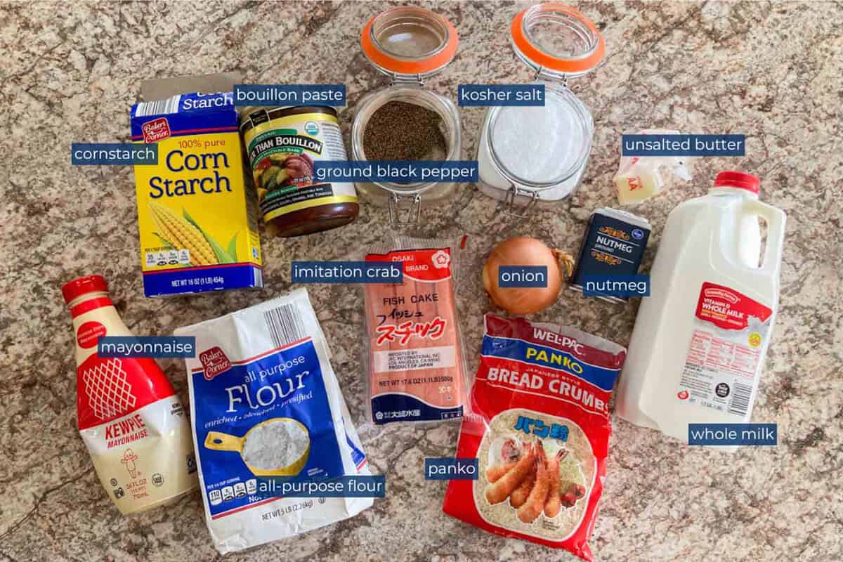Ingredients for creamy crab croquettes.