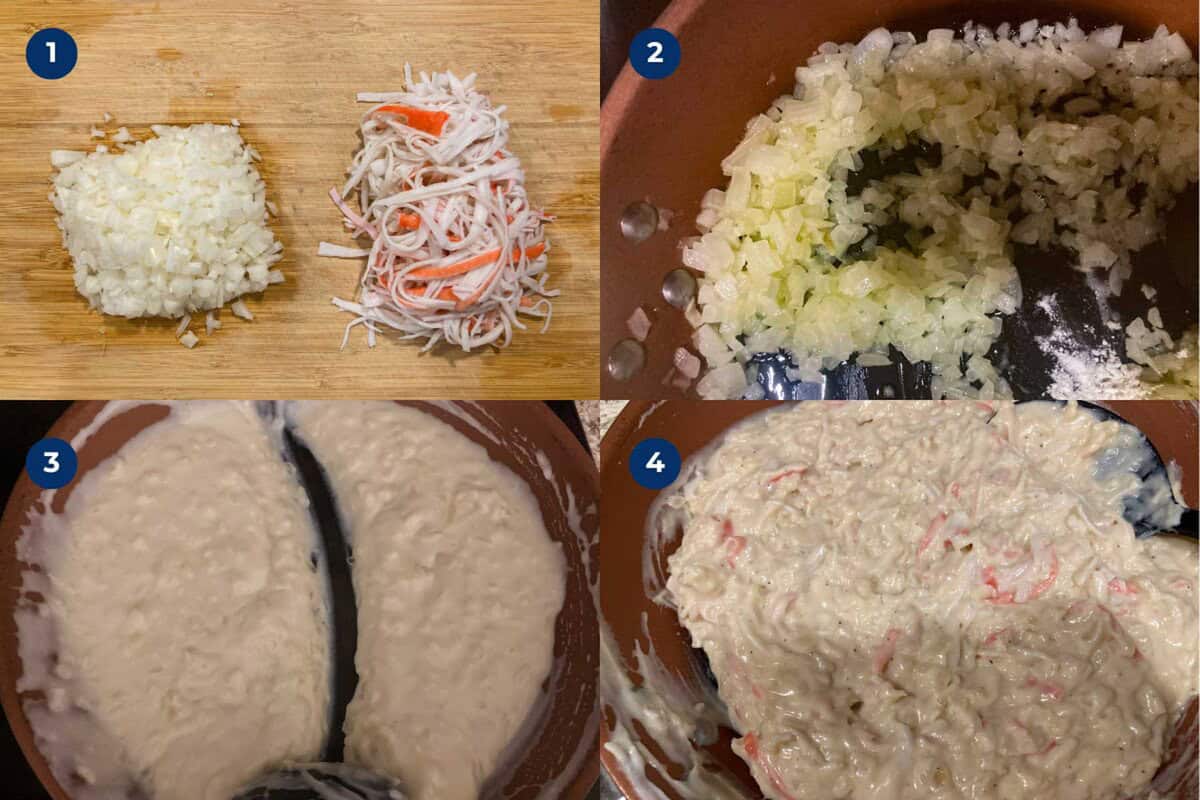 Steps to make creamy crab croquettes.
