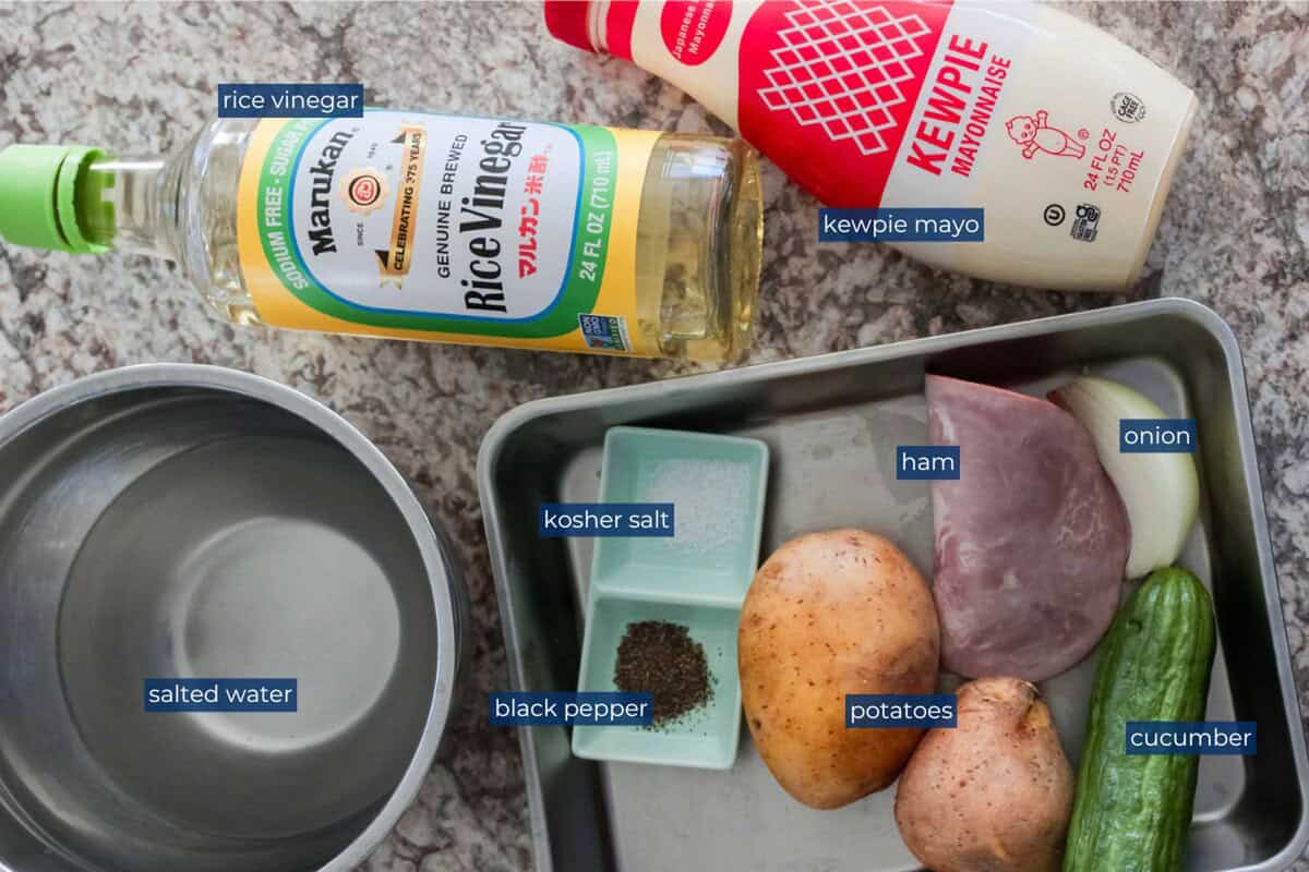 Ingredients for Japanese potato salad.