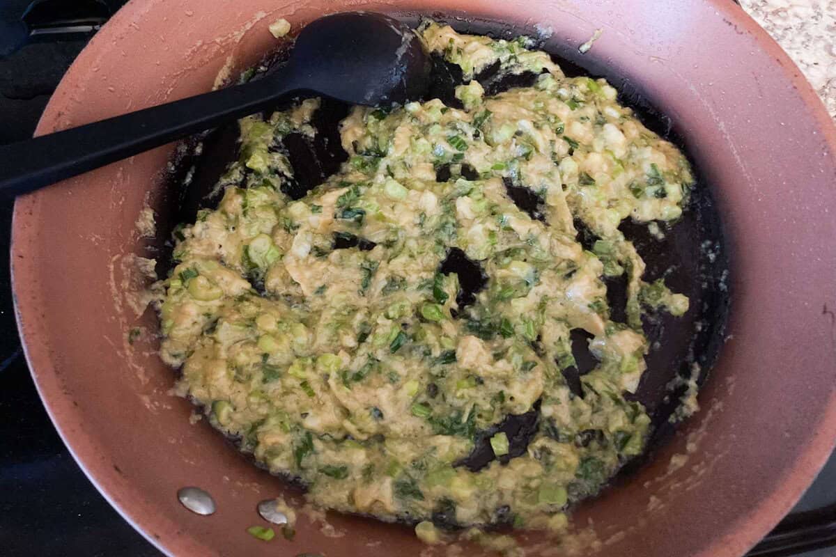 miso butter scallion sauce for salmon on a pan.
