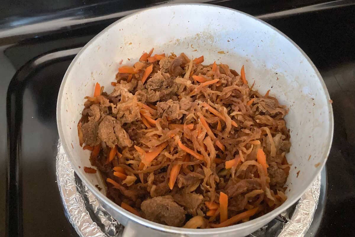 simmered kiriboshi daikon in a pot.