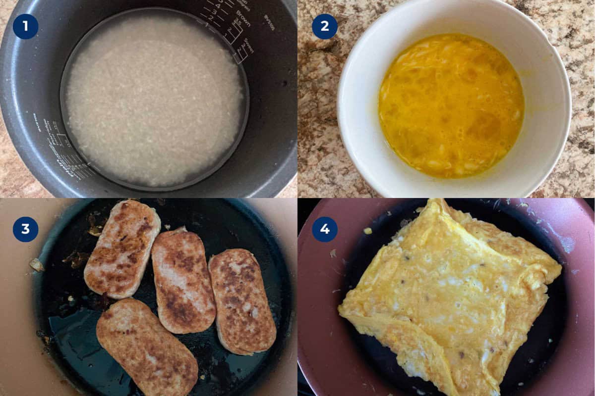 Steps to make spam musubi with egg.