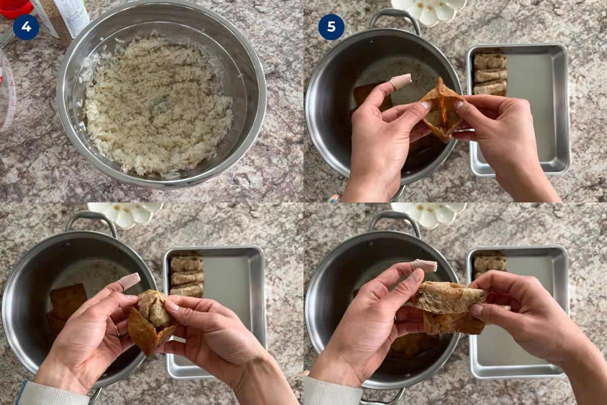 Steps to make inari sushi (inarizushi).