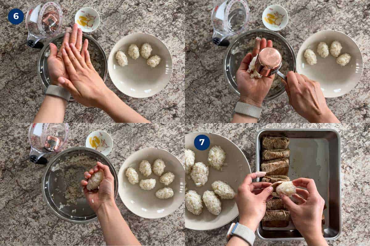 Steps to make inari sushi (inarizushi).