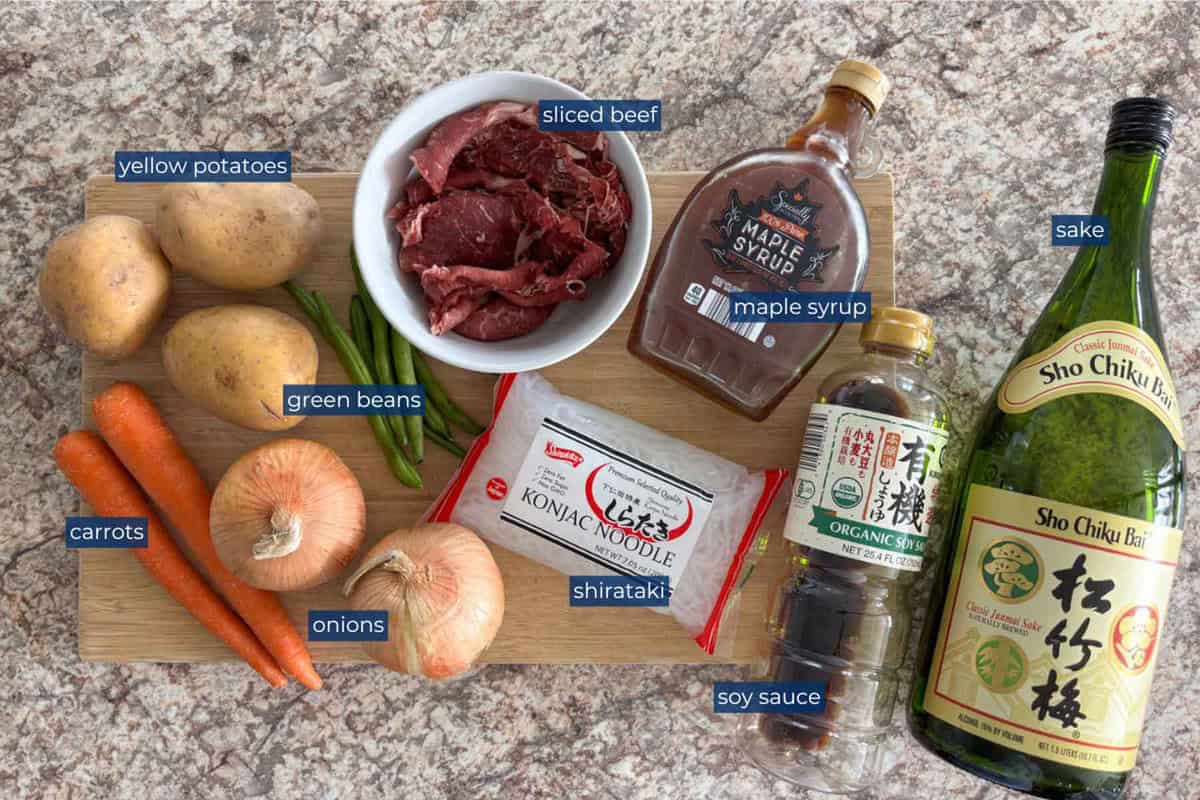 Ingredients needed to make Nikujaga.