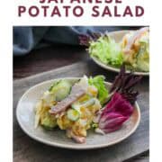 Japanese potato salad on a white plate.