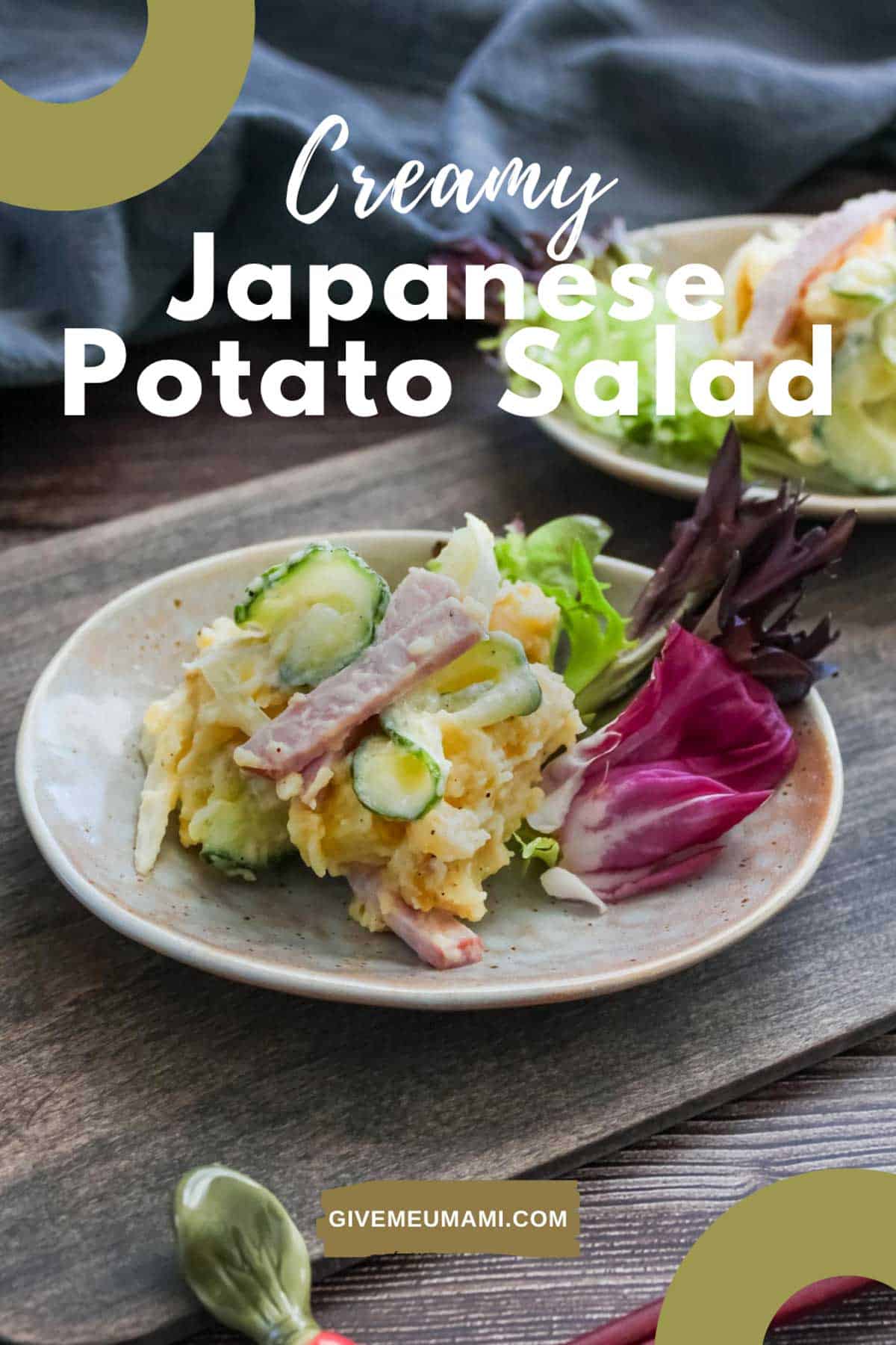 Japanese potato salad on a white plate.