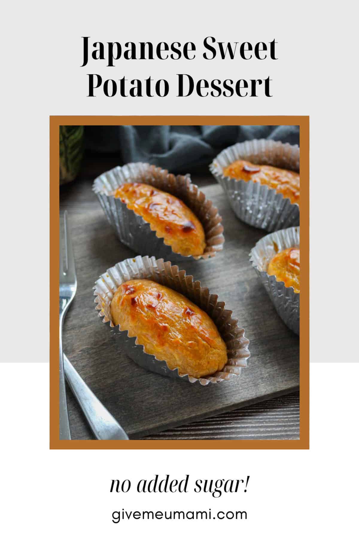Japanese sweet potato dessert in an aluminum cup.