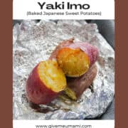Yaki imo (baked Japanese sweet potatoes) cut into half.