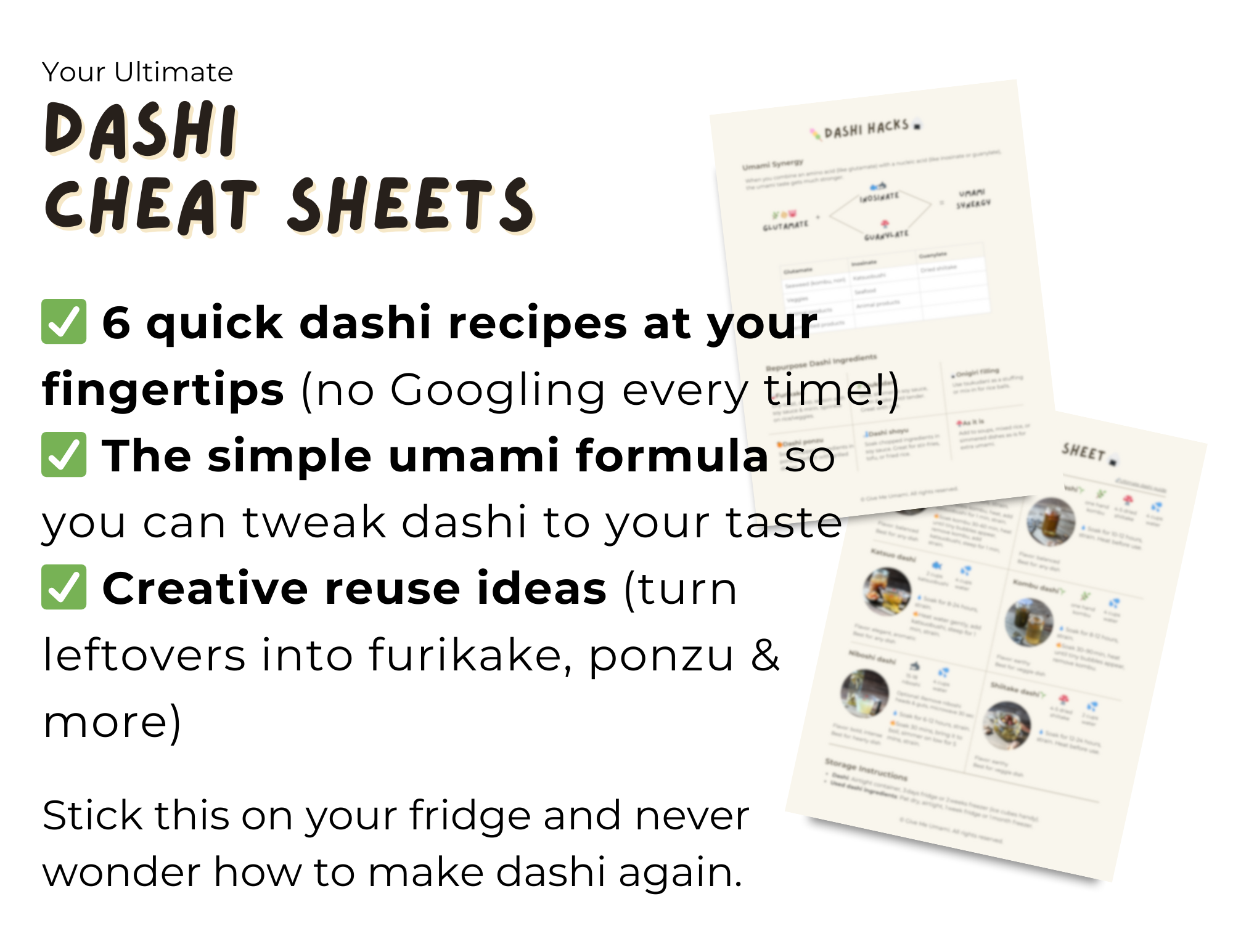 Ultimate guide to dashi, dashi cheat sheet.