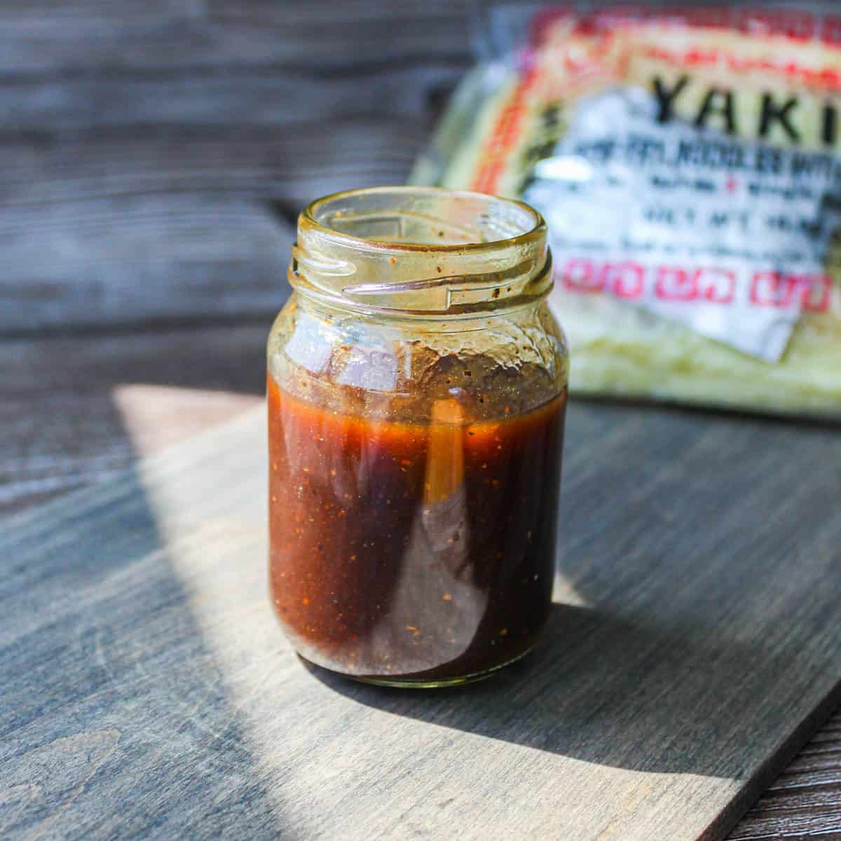 Homemade yakisoba sauce in a bin.