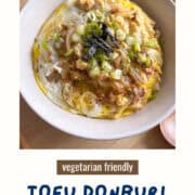 Vegetarian friendly Japanese tofu and egg donburi rice bowl.