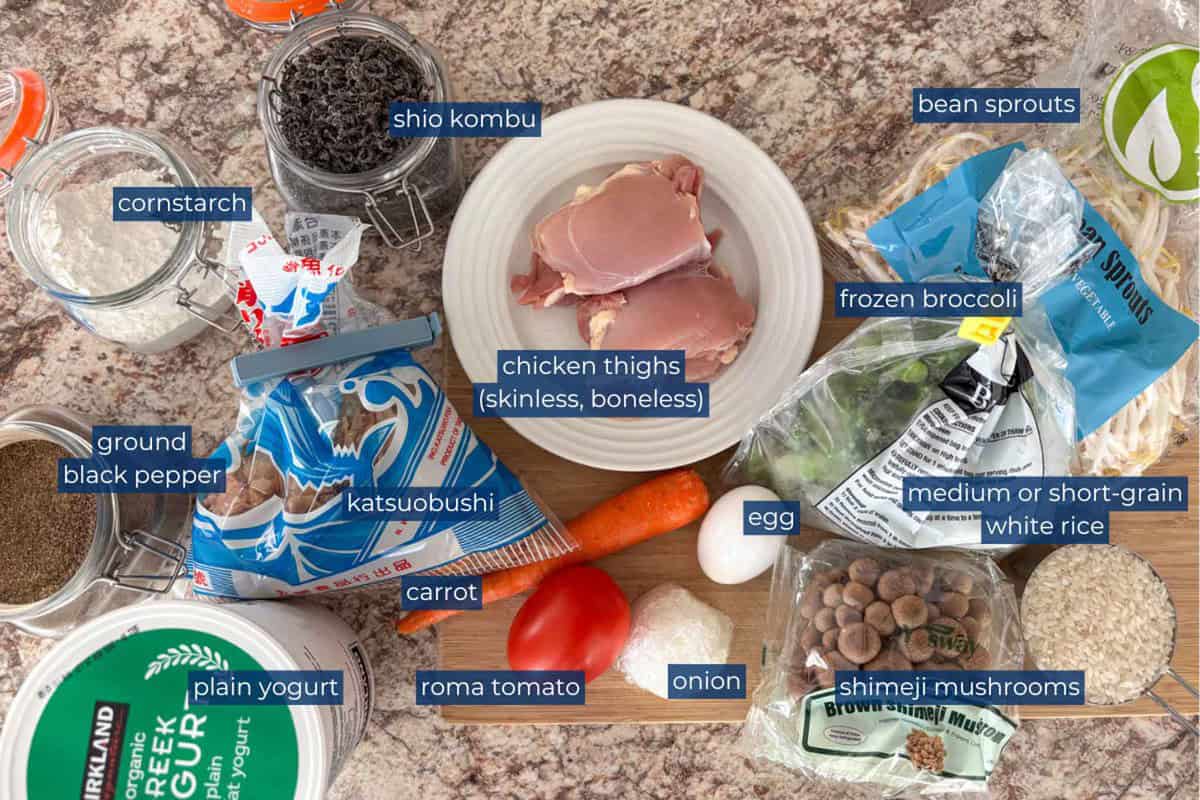 Ingredients for rice cooker meal teriyaki chicken version.