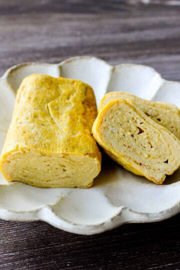 Tamagoyaki, Japanese rolled omelet on a plate.