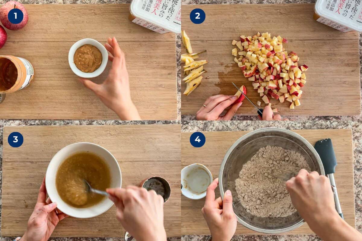 Steps to make apple miso cookies.