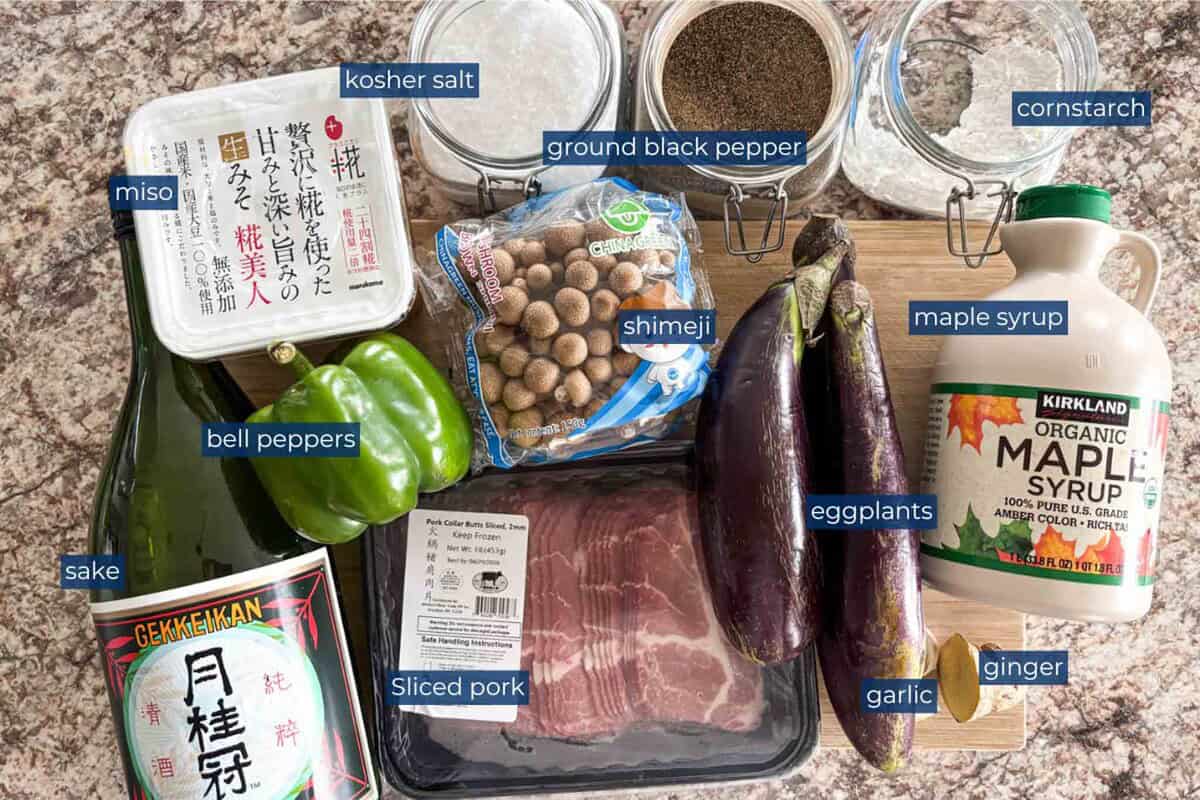 Ingredients to make Japanese miso stir fry.