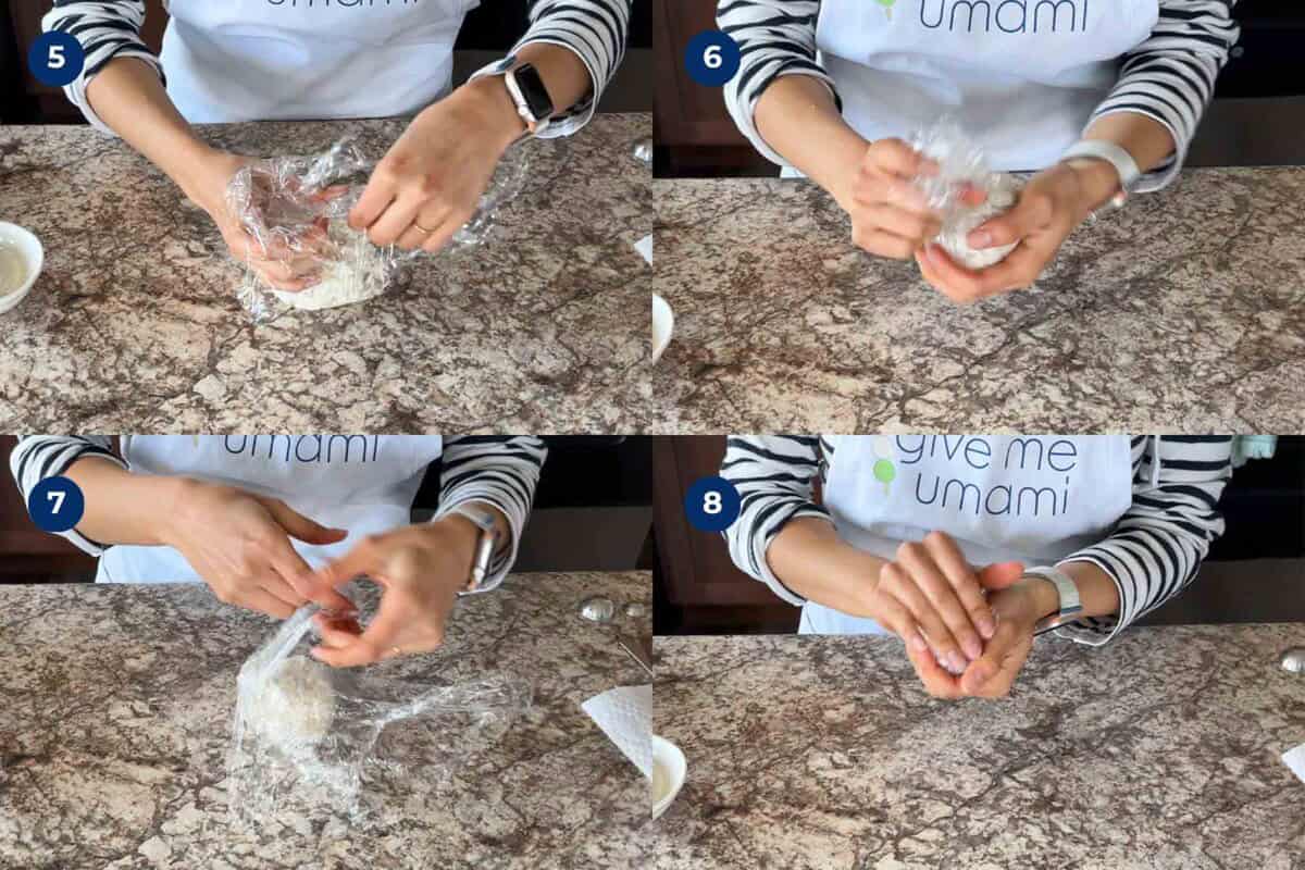 How to make onigiri with plastic wrap.