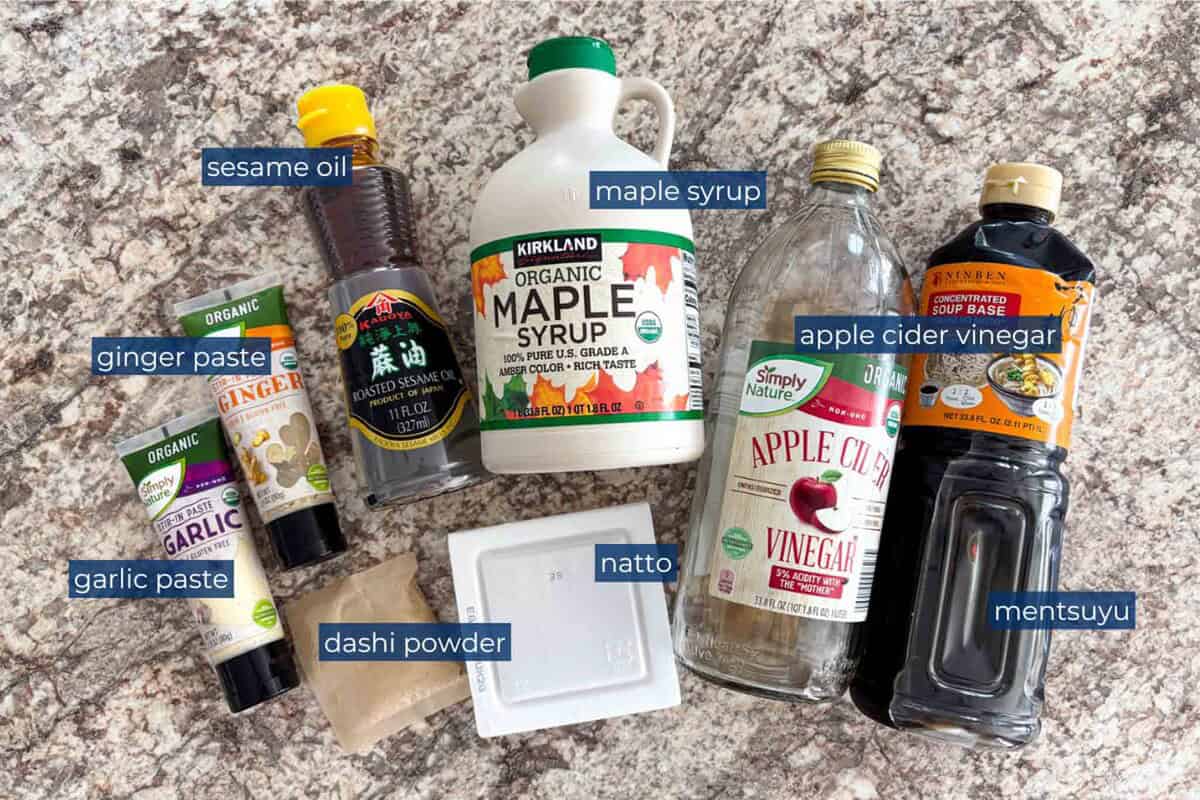 Ingredients needed to make natto dressing.