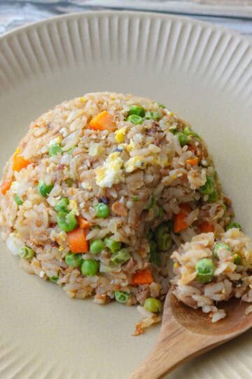 Natto fried rice on a plate.