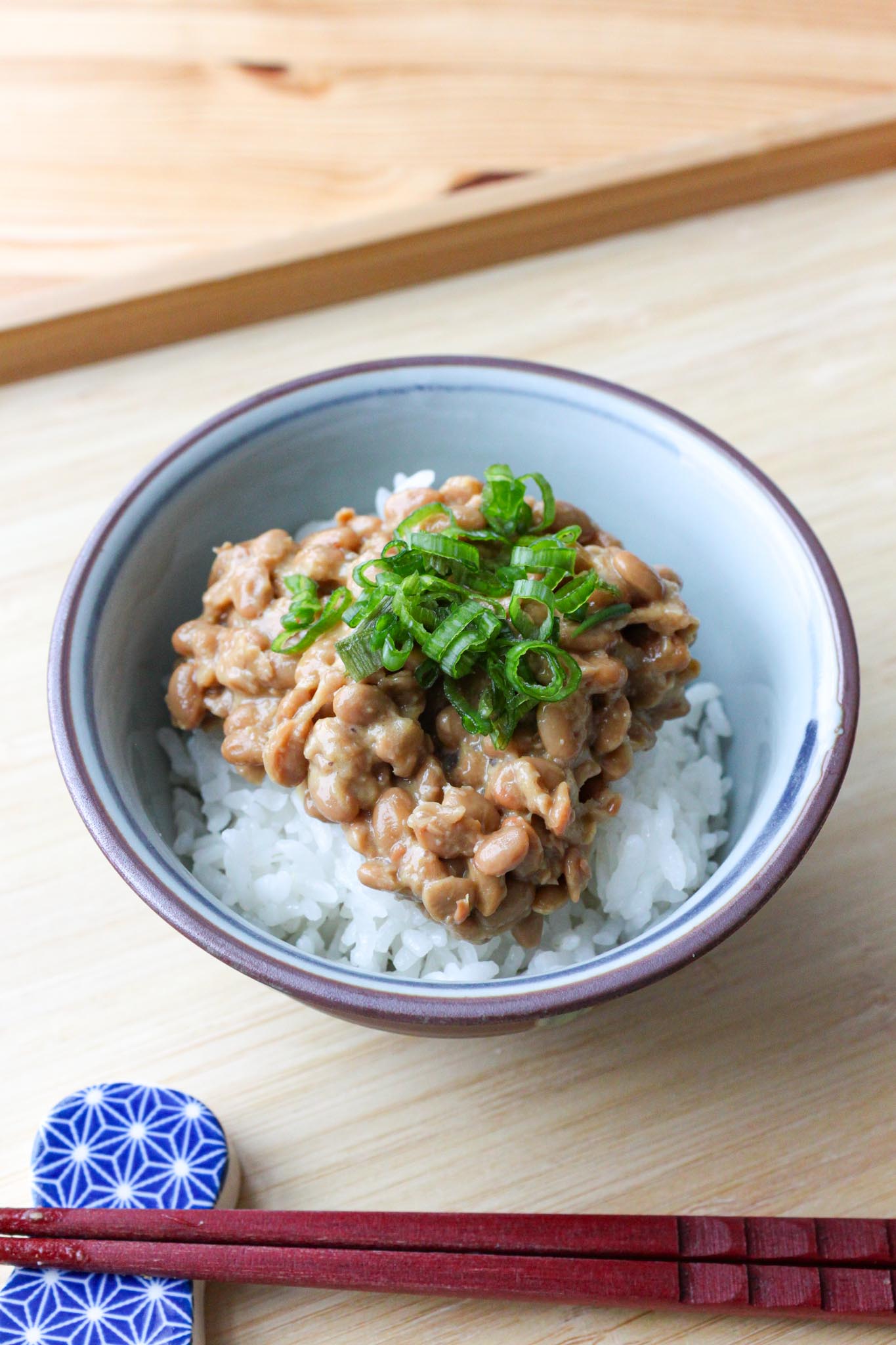 Natto japanese fermented soybeans on rice.
