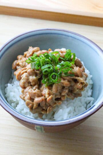 Natto japanese fermented soybeans on rice.