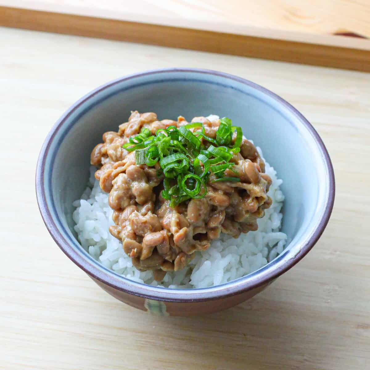 Natto japanese fermented soybeans on rice.