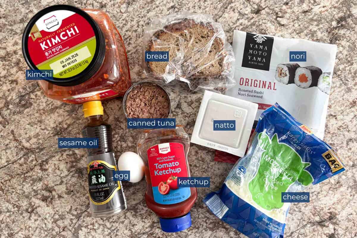 Ingredients to make natto toast.