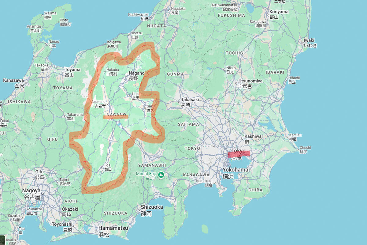 Nagano prefecture on a map.